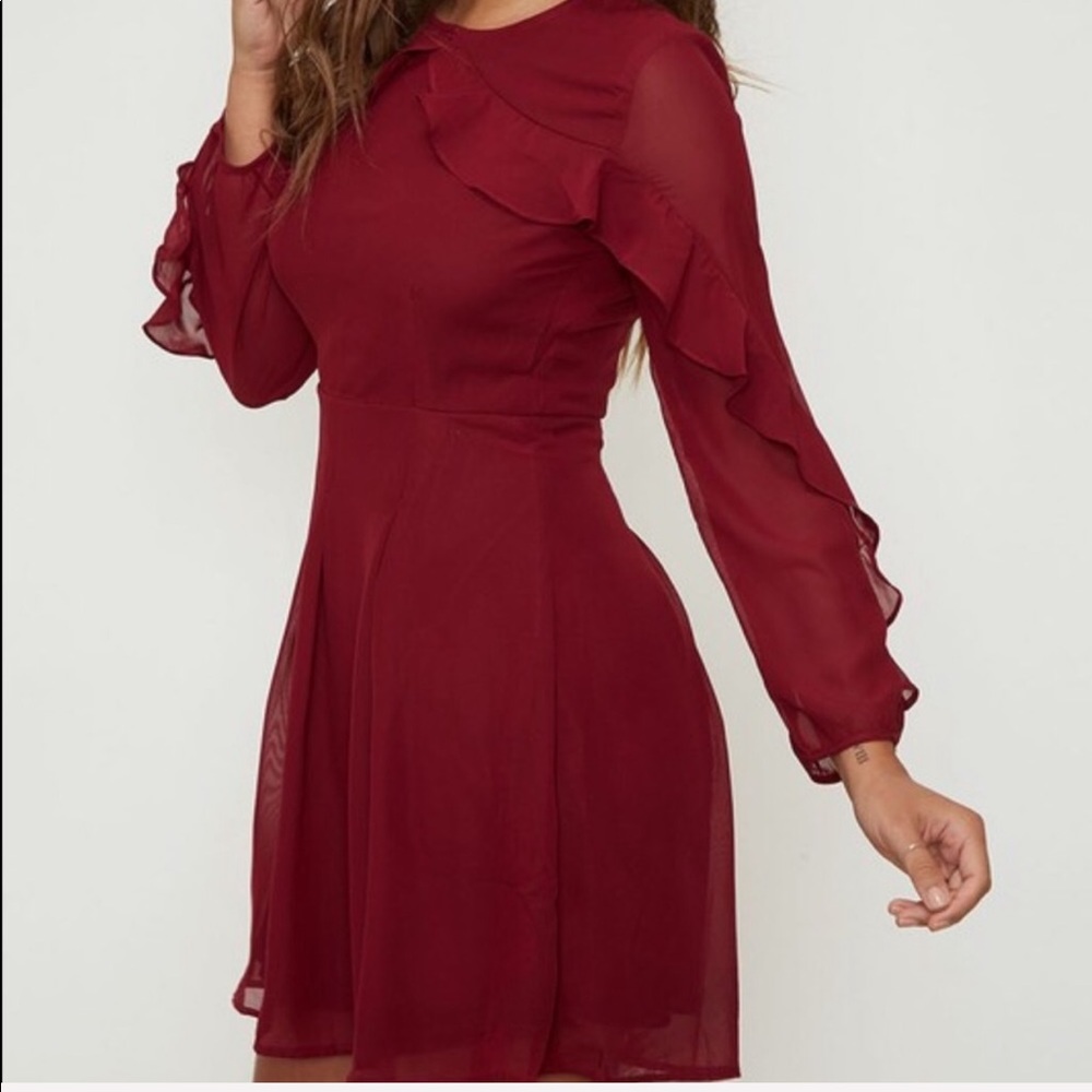 Burgundy Ruffled Mini Dress - Picture 3 of 5